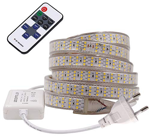 XUNATA Dimmbar LED Strip, 220V 2835 SMD 276leds / m IP65 Wasserdicht,Kein Selbstklebender,Flexibles LED Lichtschlauch für Küche Stairway Weihnachten Party Deko (Warmweiß, 8M)