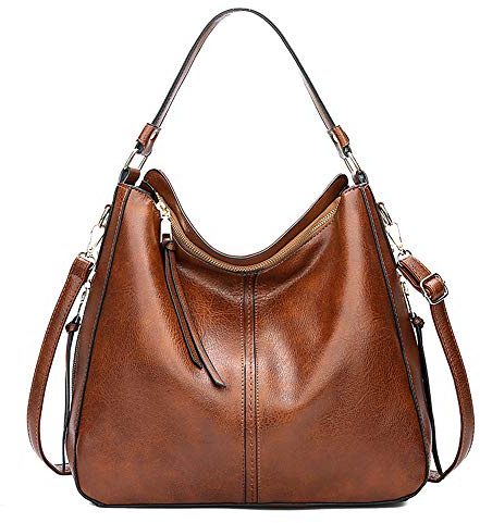 Kris Anna Damen Hobo Eimer Schultertasche aus PU Leder Braun EINWEG