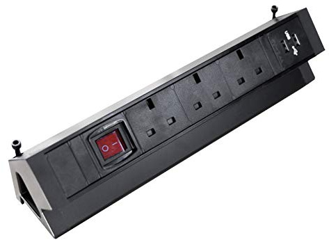 Elbe Inno Extension lead 3 ways, 2 USB, Desktop Socket, Switched, Power Strip with Surge protected, 1.5 m cable length, Metal Table Outlet suit for office, kitchen, worktop EL4103KU-UK