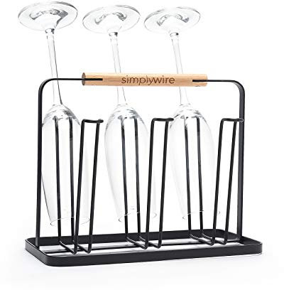 simplywire - Glass Drying Rack - Bottle Drainer - Draining Board Organiser – 6 Hooks - Black Powder Coated Steel