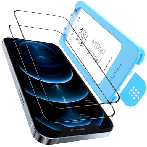 DEINODON für iPhone 12/12 Pro für Panzerglas Schutzfolie Top Bruchsicher | Auto-Montage 100% Blasenfrei, Full Screen Schutzglas 9H+ Militärschutz Kratzfest Anti-Fingerabdruck Case Friendly, 2 Stück