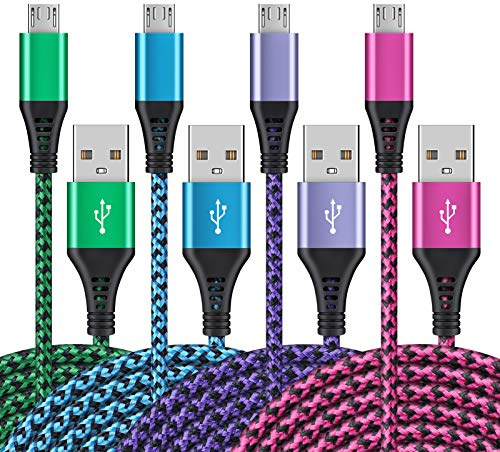Micro USB Cables [4Pack/6Ft] AILKIN Android USB 2.0A Male to Micro B Charger Cord, Fast Charging Speed Data Wire Nylon Colored Braided Powerline Cable for Samsung Galaxy S7 S6 J7 J3 J8 A01 Kindle Fire