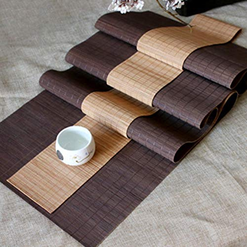Juego De 2 Corredores De Mesa De Bambú Marrón, Tapete De Aislamiento Antideslizante De Estilo Japonés, Tapete De Té para Uso Diario En La Mesa De Comedor De La Cocina Casera(Size:30×240cm+10×240cm)