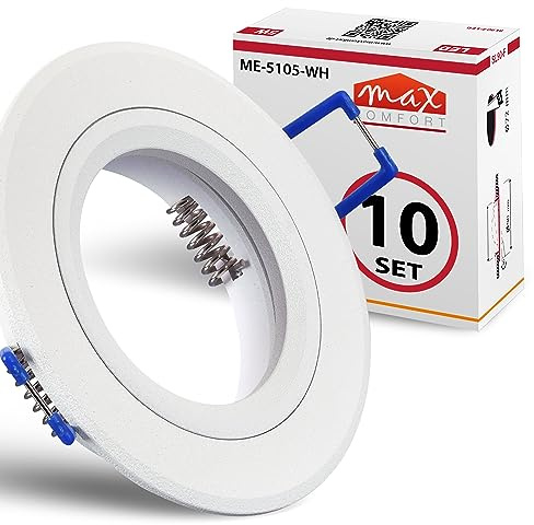Maxkomfort 10x Hochwertiger Einbaustrahler weiß für MR16 LED leuchtmittel + GU10 Fassung 230V rund Einbauleuchte Einbauspot Rahmen Rostfrei Deckenspot Strahler Spot 5105-WH