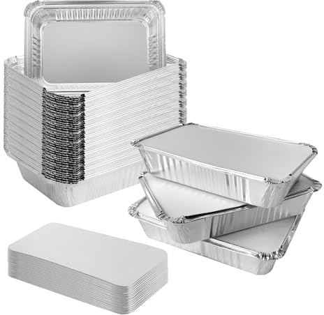 AZKEEGREY 50 Stück Aluschalen mit Deckel 1000ml Grillschalen Aluschalen | Schalen aus Aluminiumfolie für Backen, Braten, Kochen, Behälter, 21.5x16x5CM