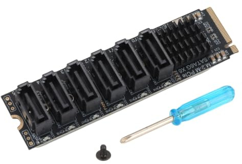 M.2 auf SATA3.0 Adapterkarte, 6 Port Erweiterungskarte, Festplattenerweiterung ASM1166 M.2 M EKY PCIE3.0 auf SATA Adapterkarte 6 Gbps Ph516 mit Smart Indicator.