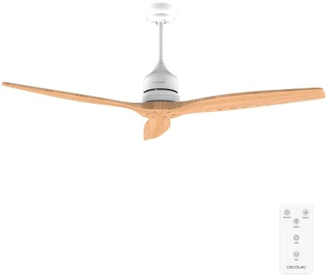 Cecotec Ventilador de Techo EnergySilence Aero 5270 LightWood. 40W, Motor DC, Diámetro 132 cm, Mando, Temporizador, 6 Velocidades, Verano e invierno, Altura ajustable 15 o 25 cm