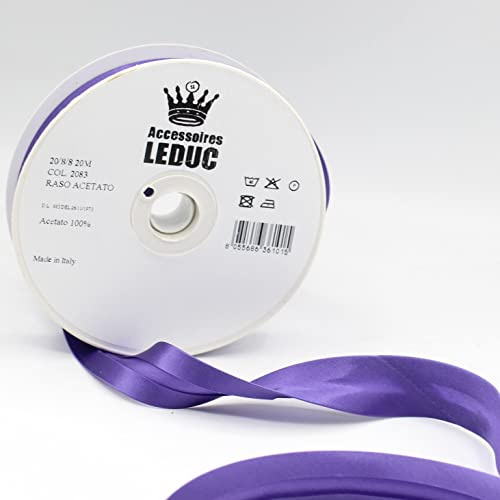 Leduc Satin-Schrägband, 20 m, 30 Farben, für Doppelnähte, 8 + 20 + 8 mm, 100 % Acetat, italienische Qualität, 2083, Violett