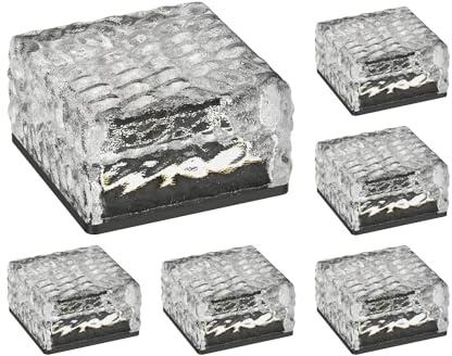 ledscom.de 6 Stück LED Solar-Pflasterstein Bodeneinbauleuchte BROSLO für außen, IP67, Glas, eckig, 10 x 10cm, warmweiß