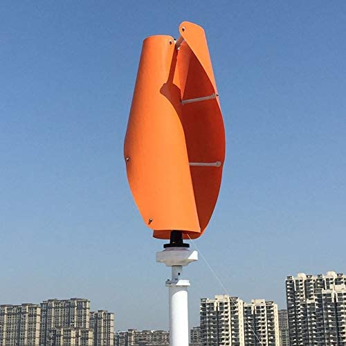 WAMBAS 600W 12V 24V 48V Helix Generador de turbina eólica en Espiral VAWT Eje Vertical Uso doméstico residencial con Controlador de Cargador MPPT (Naranja, 12V-600W)