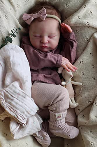 Anano Reborn Puppen, schlafend, 48 cm, echte Babypuppen, die echt aussehen, weicher Körper, Silikon-Babypuppen, realistische Babypuppen für Neugeborene, mit Flasche und Schnuller