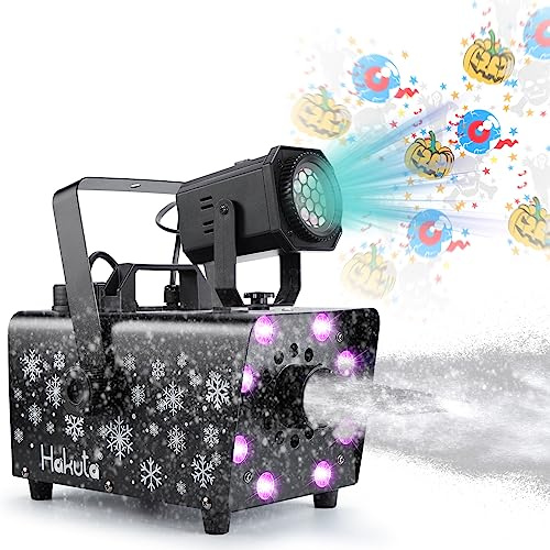Hakuta Upgrade 800W Schneemaschine mit 8 LED RGB Lichtern, LED Projektion und 2 Drahtlosen Fernbedienungen, Perfekt für Weihnachten, Halloween, Partys, Hochzeit und DJ Bühne