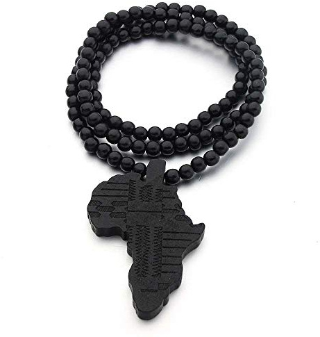LODMLOER Afrika Karte Halskette Für Männer Und Frauen Holz Anhänger Perlenschnur Halskette Hip Hop Schmuck Naturholz Anhänger Schmuck Pullover Kette Zubehör