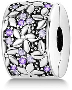 CYCUFF Clip Distanziatore Charm per Bracciale 925 Argento Sterling Pave Cubic Zirconia Clip Clasp Stopper Bead Charm Regalo per Donne Famiglia Amici (Clip con fiori eleganti)