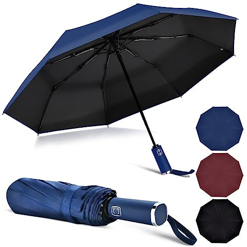Vicloon Parapluie Pliant, Parapluies Voyage Anti Vent avec 10 Baleines, Parapluie Pliant Résistant au Vent avec Poignée Antidérapante, Voyage Compact Parapluie pour Hommes et Femmes