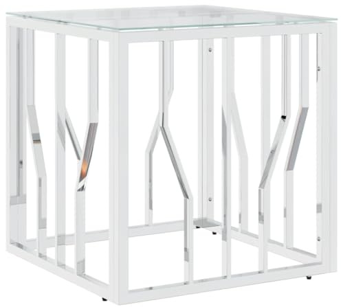 vidaXL Couchtisch, Beistelltisch mit viel Platz für Snacks Getränke, Sofatisch für Wohnzimmer, Tisch Kaffeetisch Telefontisch, Silbern Edelstahl Glas
