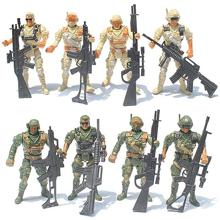 JAWSEU Jouet Figurine Militaire, 8 Pièces Figurine d'Action Avec Arme, Soldats Mobiles en Plastique Réaliste, Jeu de Militaire pour Enfants