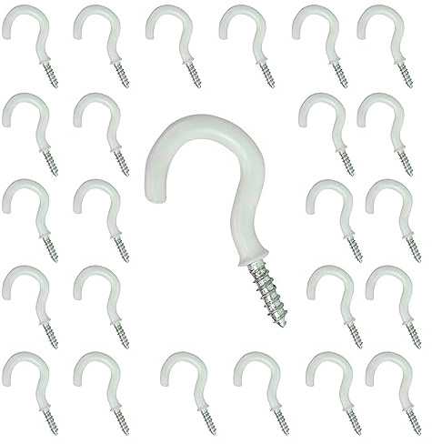 fiXte® Lot de 25 crochets en plastique pour tasse à épaule, 25 mm (1,1/2) – Blanc
