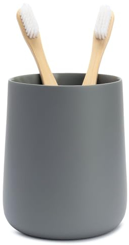 Yew Design Matte Gray Toothbrush and Toothpaste Holder and Cup for Bathroom Vanity and Countertop, Round Organizer for Electric Toothbrushes, Floss, Razors, Cotton, and Mouthwash