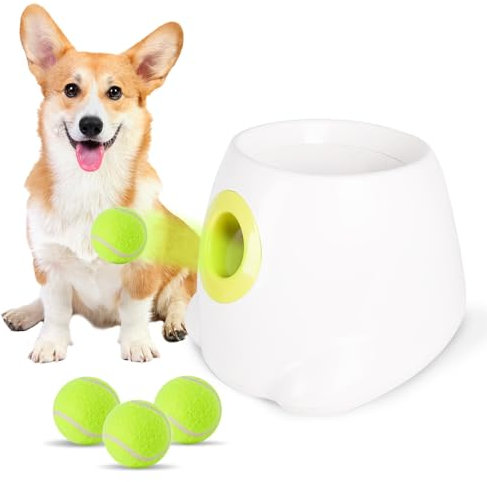 Galatée Automatischer Ballwerfer, Interaktive Hundeballwerfermaschine, Fetch Spielzeug Mit 3 Tennisbällen Inbegriffen, Automatischer Hundeball -Launcher Für Kleine Bis Mittelgroße Hunde(Weiß)