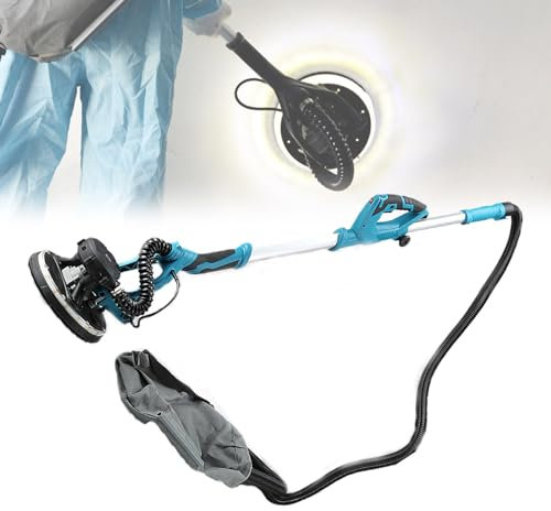 Kindevieft Lijadora para Paneles De Yeso De 1800 W, Lijadora EléCtrica De 1000-2100 RPM, Lijadora De Pared Compacta con Aspiradora, Luces Led, Bolsa para El Polvo Y 20 Discos De Lijado