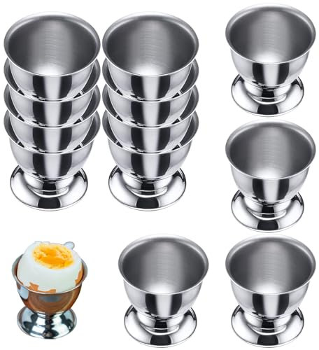 Huevera de Acero Inoxidable, 12 Unidades Juego de Soportes para Huevos, Bandeja para Desayuno, Soporte para Copa de Huevo, Forma Pequeña de Copa de Vino, Ideal para Familias, con Huevos Duros para