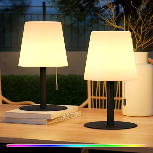 FUYO 2 piezas de lámpara de mesa LED inalámbrica con batería de 8 colores, lámpara de mesa portátil, lámpara de noche con cambio de color para decoración de interiores, exteriores, jardín, dormitorio