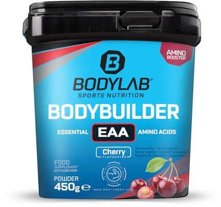 Bodylab24 Bodybuilder EAA Kirsche 450g, EAA Pulver mit 9 essentiellen Aminosäuren, alle BCAA & EAA enthalten, lecker fruchtig im Geschmack