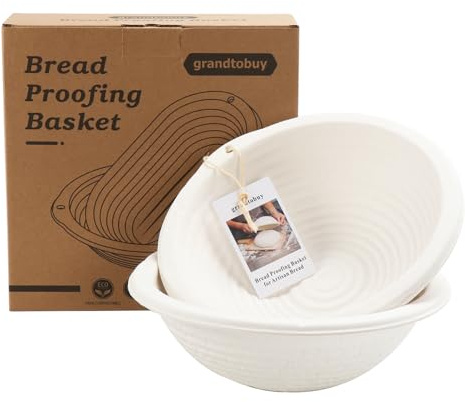 2 x 10inch Pulp Round Sourdough Banneton Bread Proofing Basket Baking Supply with Linen Liners for Professional and Homemade Artisan Bread