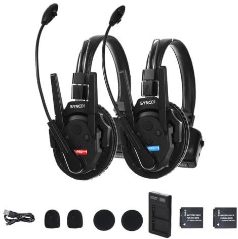SYNCO Xtalk XPro2 Wireless Intercom Headset System for 2 Users, 500m | Full-Duplex Talk for 2 Users, ENC 2.0, Dual Antennas, 500m Range, 24-Hour Replaceable Battery and 3.5mm Monitoring