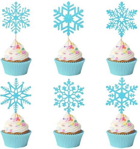 Décoration Gâteau Flocon de Neige pour Noël et Anniversaire - 24 Pièces (C)