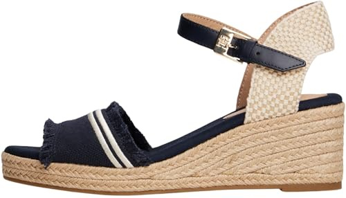 Tommy Hilfiger Damen Wedge Espadrilles Fringe Canvas mit Keilabsatz, Blau (Space Blue), 38