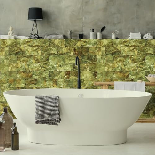 Azulejos Adhesivos Cocina Mármol Verde Oliva Azulejos Adhesivos Baño Baldosas Vinilo Cocina Impermeable Vinilo Pared Hogar Decoración Azulejos Adhesivos 32 Piezas/10x20cm