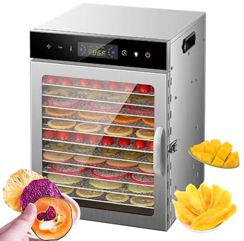 Quixnova Deshidratador de Alimentos Digital, máquina Secadora de Frutas y Carnes de Acero Inoxidable, con Temperatura Ajustable de 30 a 90 ℃ y 8/12 bandejas extraíbles para secar Frutas,8-Layer