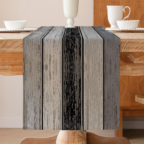 ViaElayu Tischläufer Grau 33 x 183 cm Planken Antik Alt Rustikal Holz Modern Frühling Tischläufer deckchen Saisonnal Küche Tisch Dekoration Abwaschbar Drinnen Urlaub Party Table Dekor
