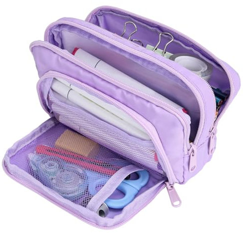 Euqvunn Astuccio Grande con 3 Scomparti Astucci Matite, Portapenne Cancelleria Organizer per la Scuola e l'ufficio, Ragazzi, Ragazze e Adulti Sono Tutti Adatti - Viola