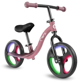 MoMi Kinderlaufrad ISOKA für Mädchen und Jungen ab 2 Jahren (max. Körpergewicht 35 kg), leichter Metallrahmen 3,5 kg, werkzeuglose Höhenverstellung von Lenker und Sattel, TPR-Räder mit LED-Beleuchtung