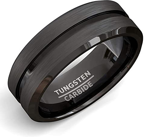ZENSE - Bague homme en acier noir mat avec rainure ZR0170, taille 60