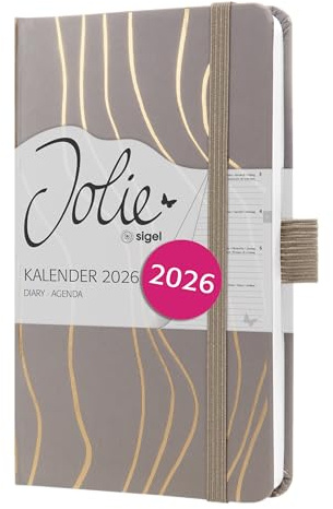 SIGEL J6350 Wochenkalender 2026 ca. A6, braun, Hardcover, Gummiband, Stiftschlaufe, Einstecktasche, 174 Seiten, vegan, Buchkalender, Terminplaner Taschenkalender Jolie