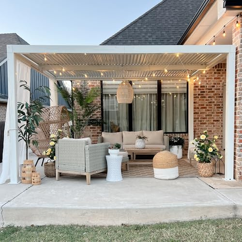 PURPLE LEAF Pergola 3 x 4.25 m LED Licht Verstellbaren Alu-Lamellen, Weiß | Bruchsichere Licht, Schnellem Wasserablauf, Wartungsfreie Aluminiumlegierung, UV-Schutz, Lichtdurchfluteter Luxus für Garten