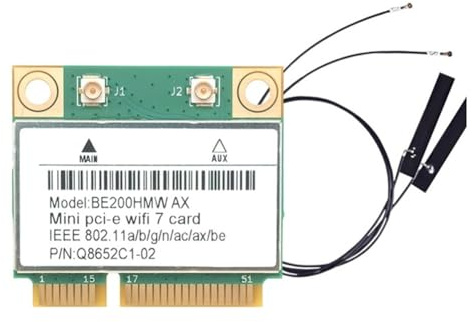 Wrtysully WiFi 7 PCI-E WiFi Card BE200 BE200HMW 8774Mbps 2.4G/5G/6Ghz for Bluetooth 5.4 802.11BE Network Adapter Internal Antenna
