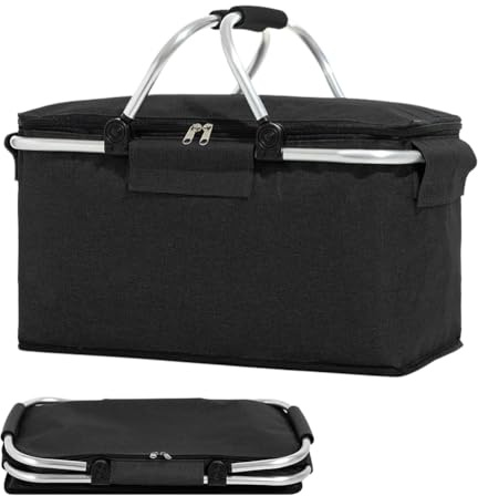 Penbinmall Einkaufskorb Kühltasche Groß Isolierkorb KüHlkorb KüHltasche Picknickkorb Picknicktasche mit Zwei Griffen -für Reisen/Picknick/Einkaufen/Geschenk (Schwarz Kühltasche)