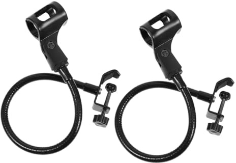 FUTUREORYY 2pcs Black Iron Gooseneck Mic Stand Clamps with 360 Degree Adjustable Flexible Hose and Detachable Design for Recording and Online Meeting Use
