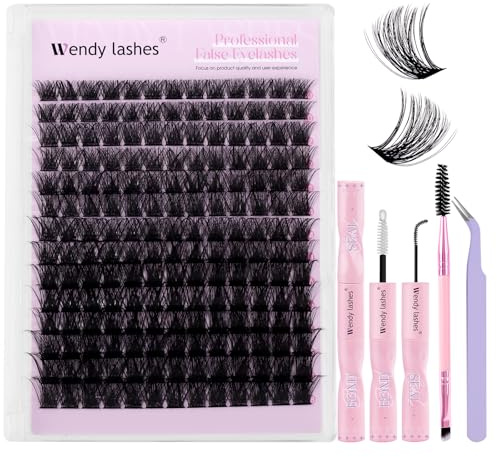 WENDY LASHES Kit Pestañas Pelo a Pelo Natural B C-Curl Mixtas 10-18mm | Extensión de Pestañas Kit com Lash Bond and Seal Pinzas, Eyelashes Cluster Lashes for DIY at Home