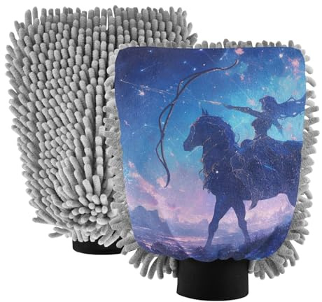 Sagittarius - Guantes de microfibra para lavado de coche, colores vibrantes, estilo de fantasía, no rayan, guantes de lavado y secado