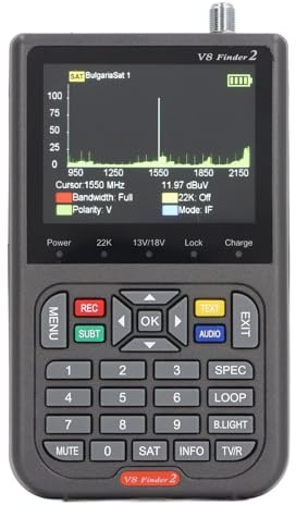 RIZGHWOY Misuratore di Segnale Satellitare SAT Finder con Analizzatore di Spettro di Ricerca in Loop Multi -funzioni Angoli AZ EL per Regolare la Piastra SAT DVB S2X S2 S MPEG 2 MPEG 4