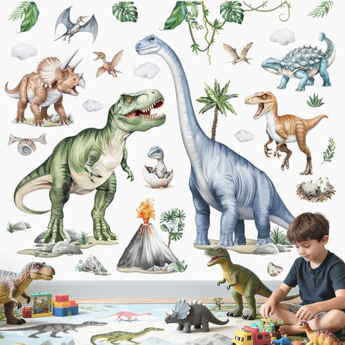 wondever Wandtattoo Dinosaurier XXL Wandsticker Kinder Dino Groß Pflanzen | Abziehen und Aufkleben, Abziehbar, Wandaufkleber Selbstklebend für Kinderzimmer Babyzimmer Schlafzimmer Wanddeko