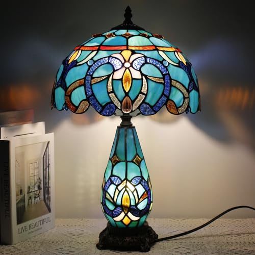 TCODTPOL Tiffany Stained Glass Table Lamp 12X19 Inches,Green Brown Jewelry