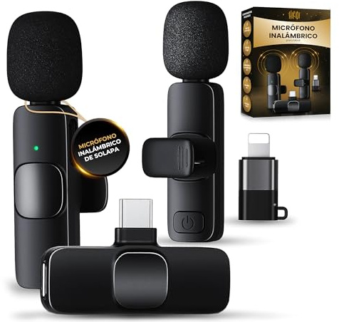 Hiridi Microfono inalambrico para iPhone iPad Android Ordenador - Micrófono de Solapa inalámbrico - Mini Microfono Inalambrico para Movil - Micrófono para Grabación de Video Tipo C y Lightning.
