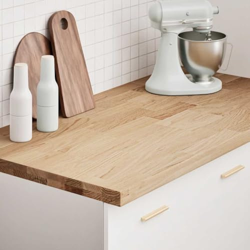 QUAHEAS Piano di lavoro da cucina in legno massello di quercia, 120 x 63,5 x 4 cm, rettangolare, in legno naturale, per cucina, scrivania, lavabo, banco da lavoro, durevole
